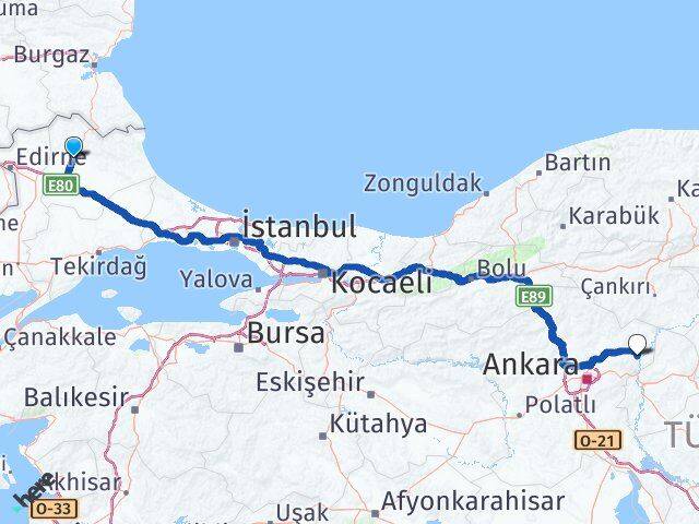 Kırklareli Kalecik Ankara Arası Kaç Km - Yol Haritası