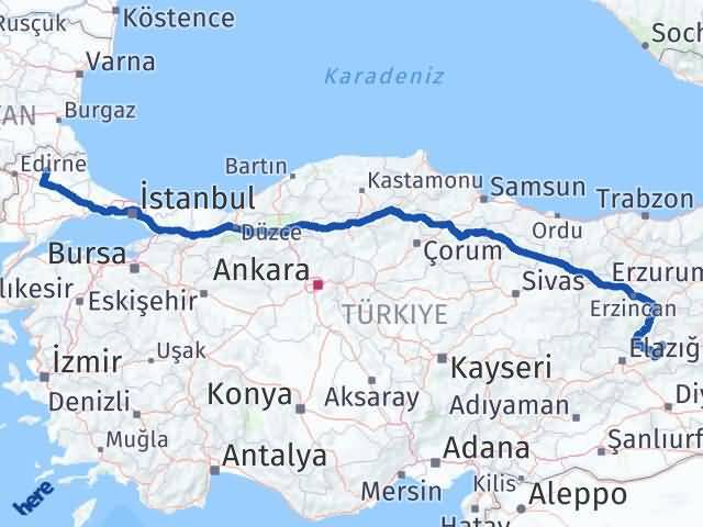 Kırklareli Karakoçan Elazığ Arası Kaç Km - Yol Haritası