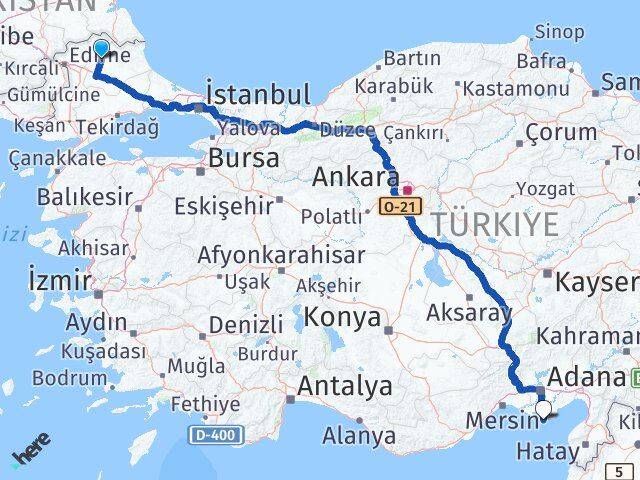 Kırklareli Karataş Adana Arası Kaç Km - Yol Haritası