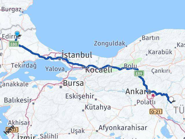 Kırklareli Keskin Kırıkkale Arası Kaç Km - Yol Haritası