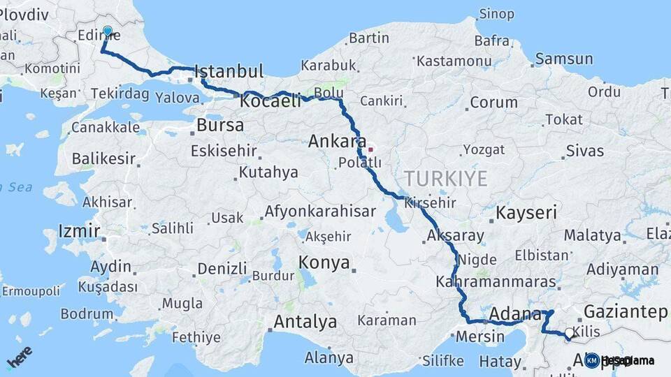 Kırklareli Kilis Arası Kaç Km - Yol Haritası