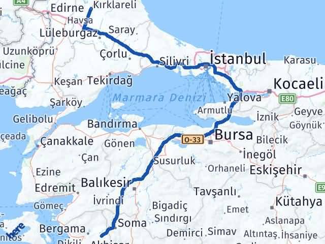 Kırklareli Kınık İzmir Arası Kaç Km - Yol Haritası