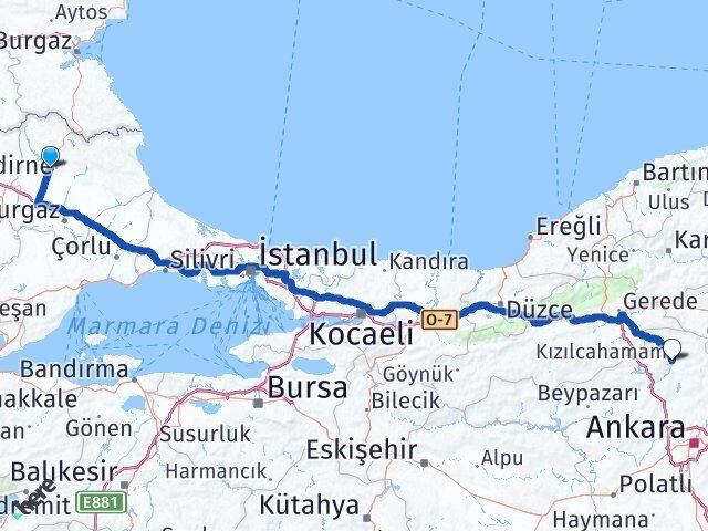Kırklareli Kızılcahamam Ankara Arası Kaç Km - Yol Haritası