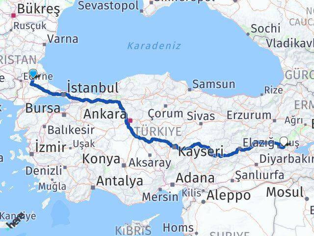 Kırklareli Korkut Muş Arası Kaç Km - Yol Haritası