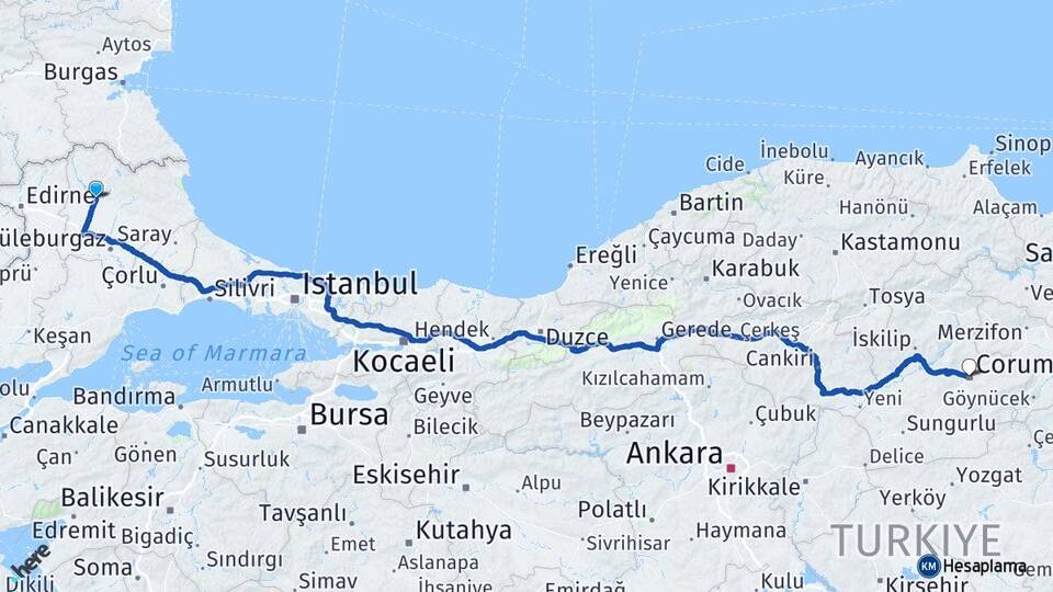 Kırklareli Koruköy Arası Kaç Km - Yol Haritası