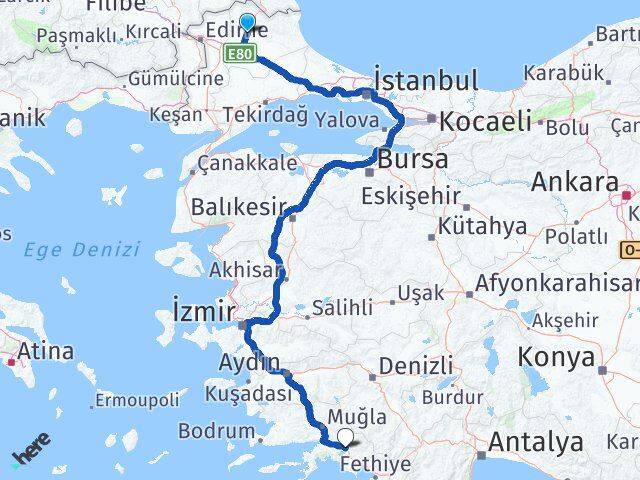 Kırklareli Köyceğiz Muğla Arası Kaç Km - Yol Haritası