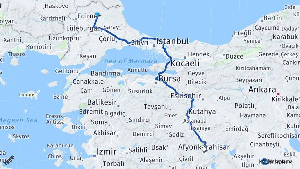 Kırklareli Koyunbaba Arası Kaç Km - Yol Haritası