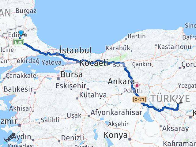Kırklareli Kozaklı Nevşehir Arası Kaç Km - Yol Haritası