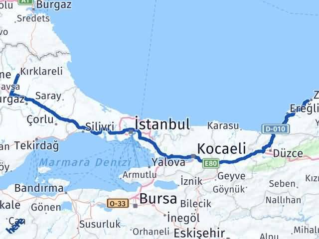 Kırklareli Kozlu Zonguldak Arası Kaç Km - Yol Haritası