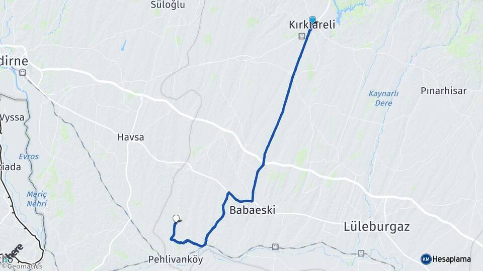 Kırklareli Kumköy Pehlivanköy Arası Kaç Km - Yol Haritası
