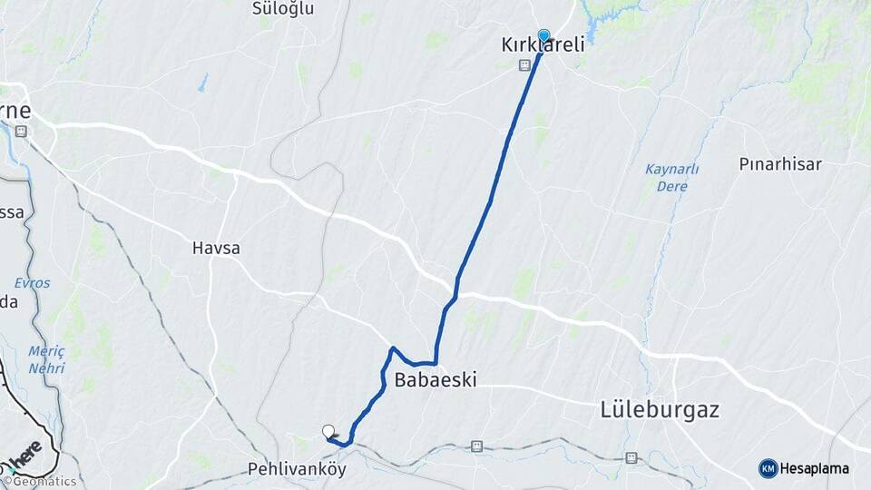 Kırklareli Kuştepe Pehlivanköy Arası Kaç Km - Yol Haritası