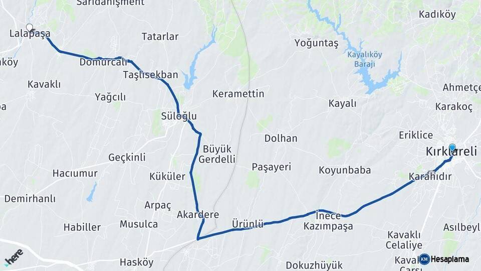 Kırklareli Lalapaşa Edirne Arası Kaç Km - Yol Haritası