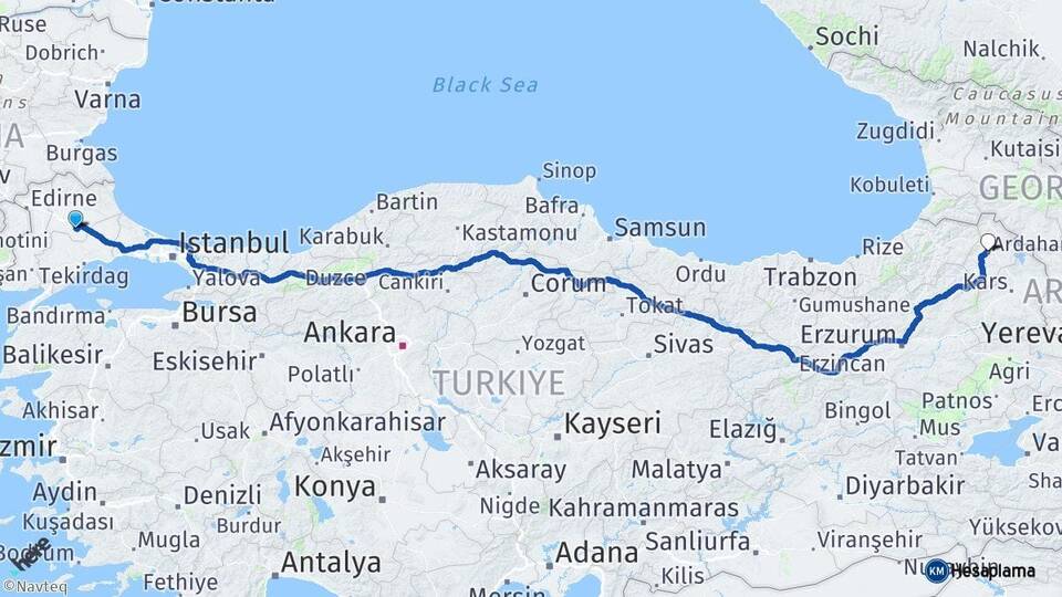 Kırklareli Lüleburgaz Ardahan Arası Kaç Km - Yol Haritası