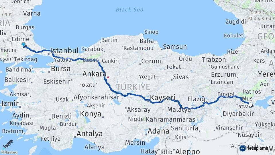Kırklareli Lüleburgaz Bitlis Arası Kaç Km - Yol Haritası