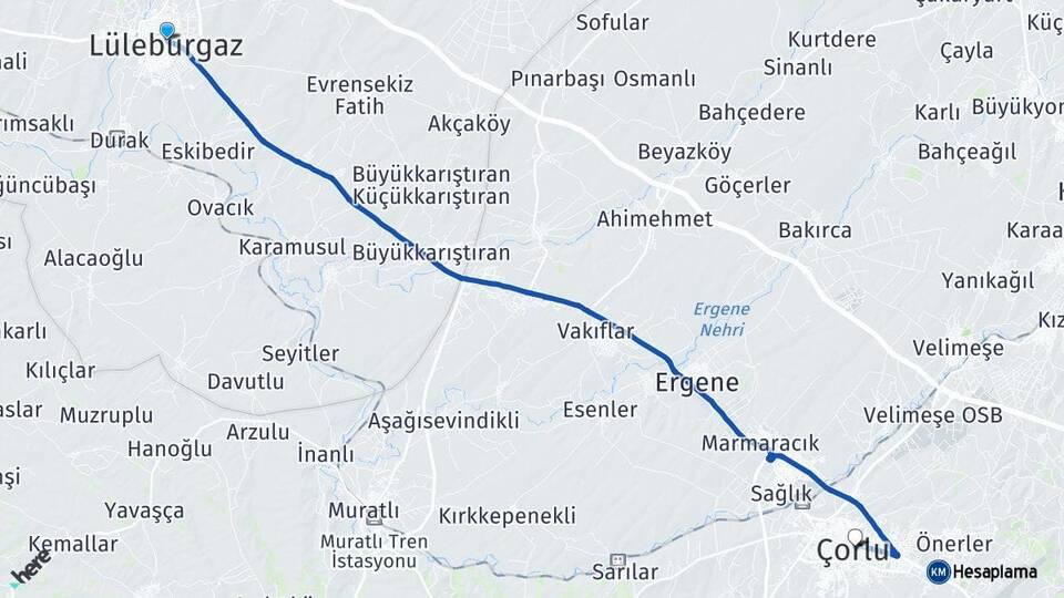 Kırklareli Lüleburgaz Çorlu Tekirdağ Arası Kaç Km - Yol Haritası
