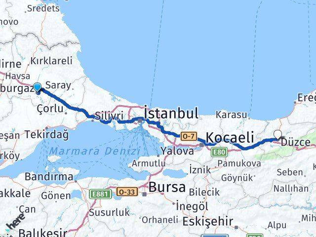 Kırklareli Lüleburgaz Düzce Arası Kaç Km - Yol Haritası