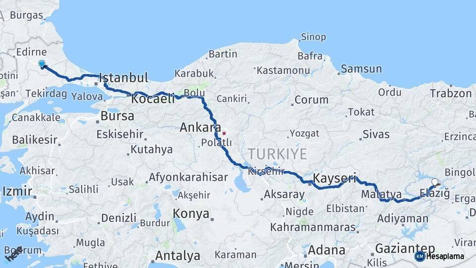 Lüleburgaz Elazığ Arası Kaç Km - Yol Tarifi