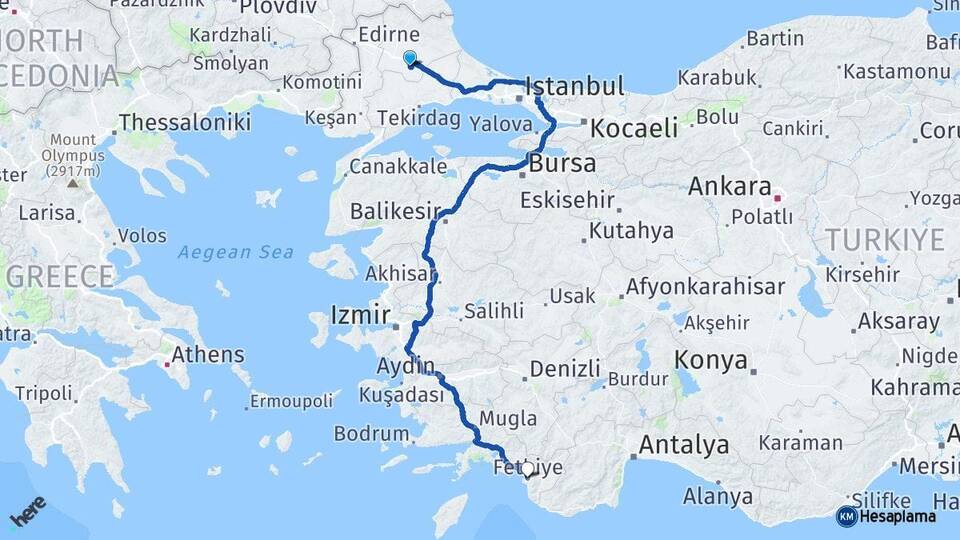 Kırklareli Lüleburgaz Fethiye Muğla Arası Kaç Km - Yol Haritası