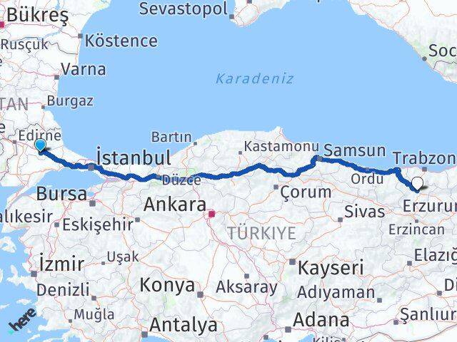 Kırklareli Lüleburgaz Gümüşhane Arası Kaç Km - Yol Haritası