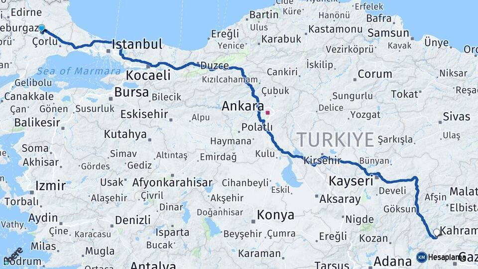 Kırklareli Lüleburgaz Kahramanmaraş Arası Kaç Km - Yol Haritası