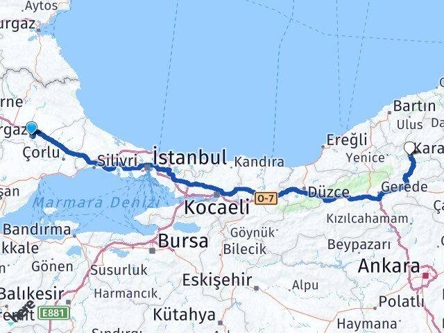 Kırklareli Lüleburgaz Karabük Arası Kaç Km - Yol Haritası
