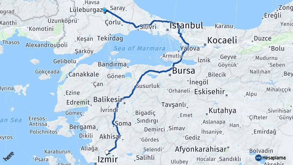 Kırklareli Lüleburgaz Manisa Arası Kaç Km - Yol Haritası