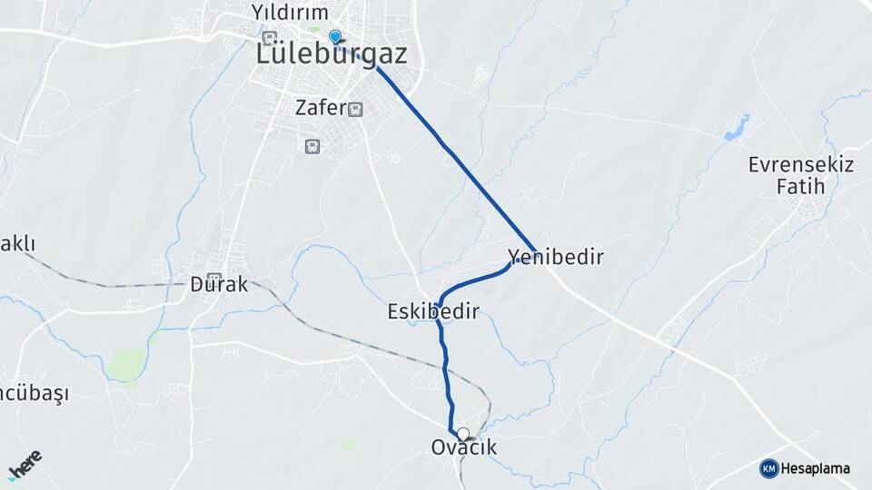 Kırklareli Lüleburgaz Ovacık Lüleburgaz Arası Kaç Km - Yol Haritası