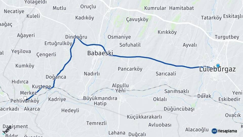 Kırklareli Lüleburgaz Pehlivanköy Arası Kaç Km - Yol Haritası