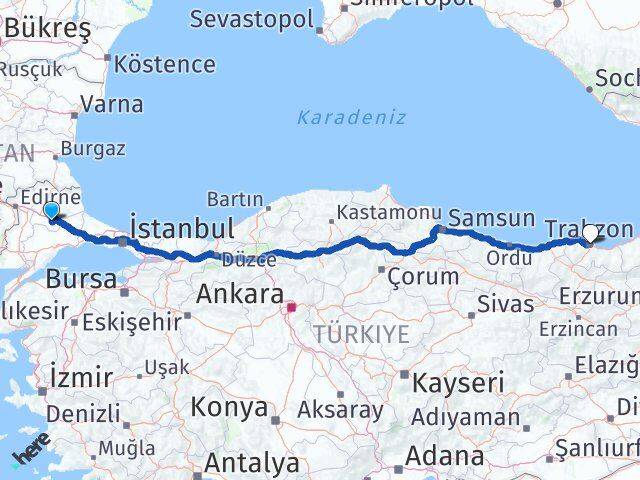 Kırklareli Lüleburgaz Trabzon Arası Kaç Km - Yol Haritası