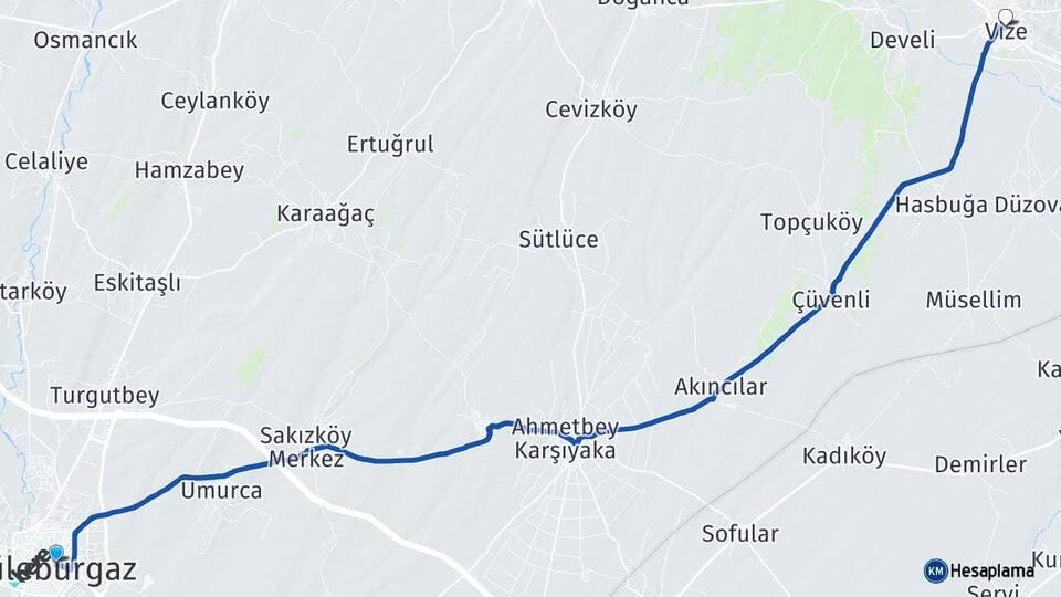 Kırklareli Lüleburgaz Vize Arası Kaç Km - Yol Haritası