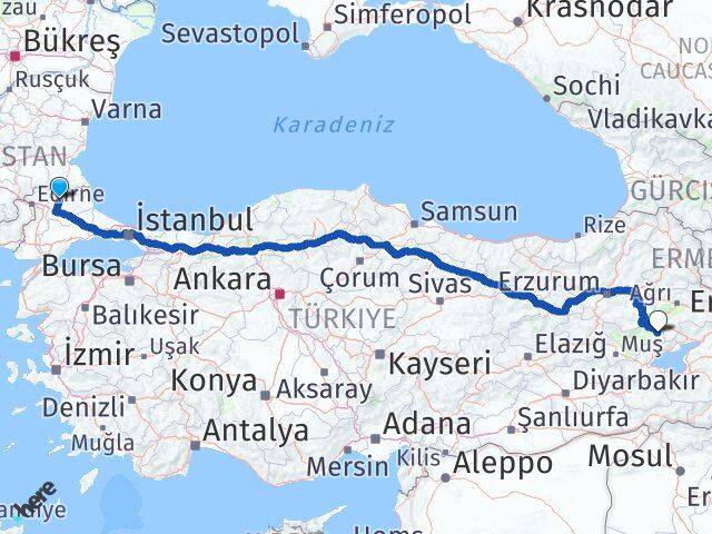 Kırklareli Malazgirt Muş Arası Kaç Km - Yol Haritası