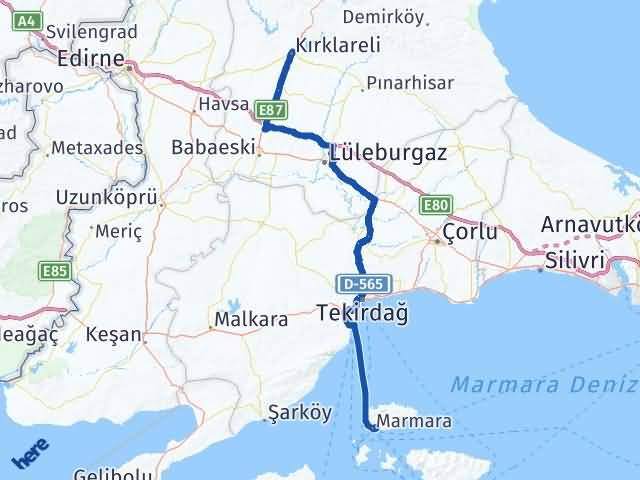 Kırklareli Marmara Balıkesir Arası Kaç Km - Yol Haritası
