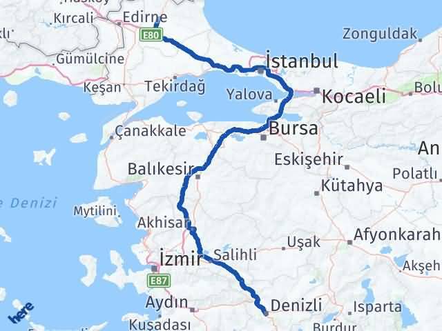 Kırklareli Merkezefendi Denizli Arası Kaç Km - Yol Haritası