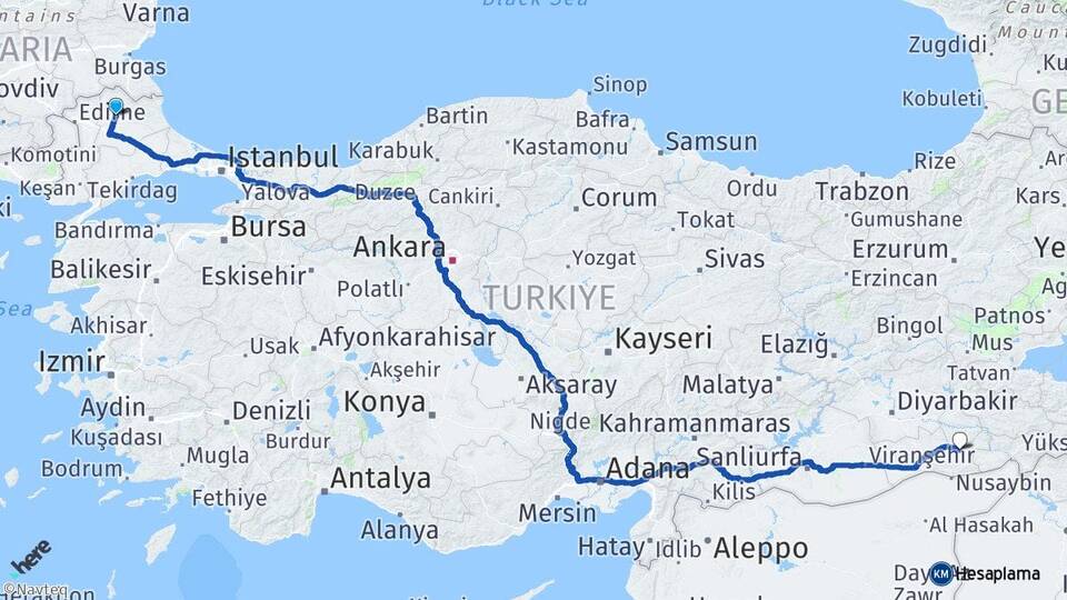 Kırklareli Midyat Mardin Arası Kaç Km - Yol Haritası