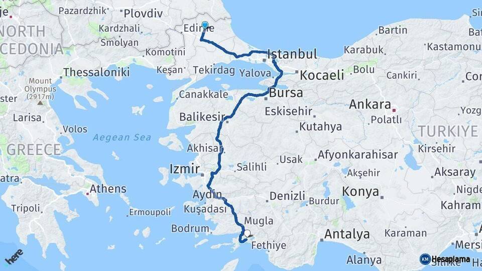 Kırklareli Muğla Arası Kaç Km - Yol Haritası