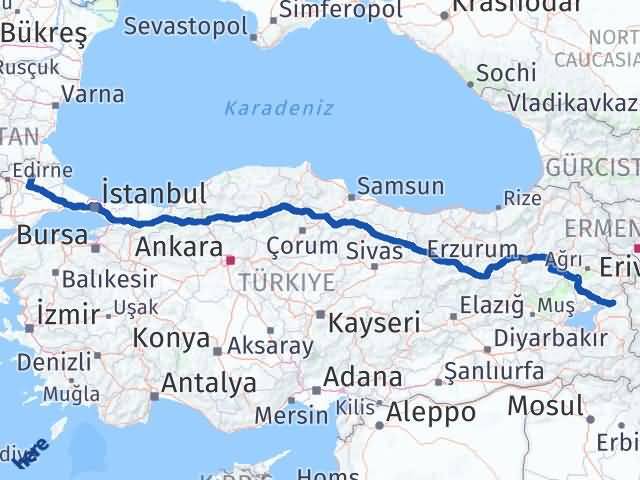 Kırklareli Muradiye Van Arası Kaç Km - Yol Haritası
