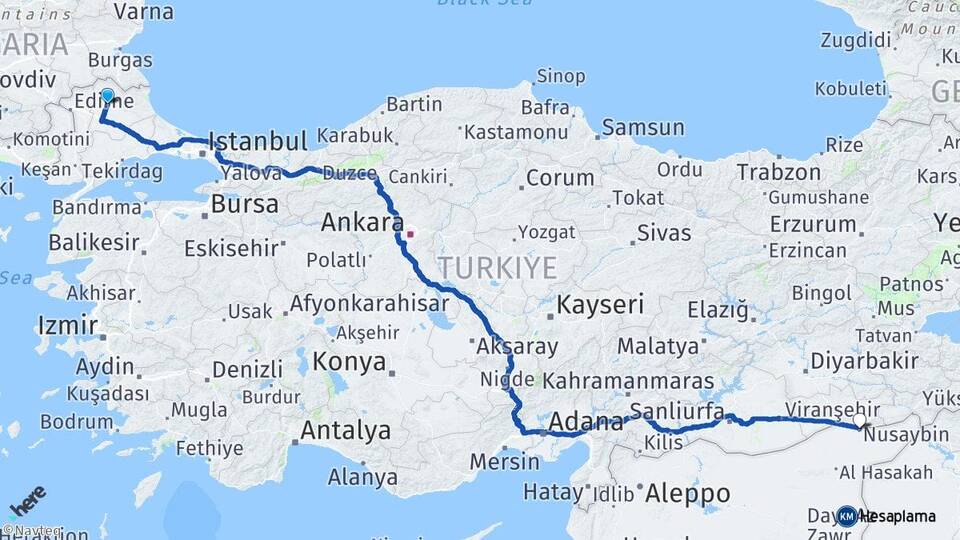 Kırklareli Nusaybin Mardin Arası Kaç Km - Yol Haritası