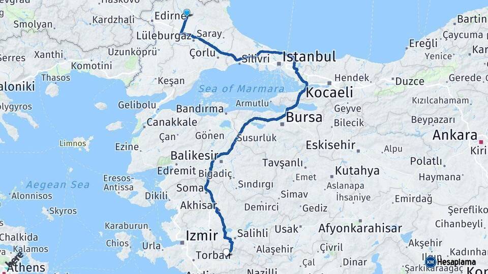 Kırklareli Ödemiş İzmir Arası Kaç Km - Yol Haritası