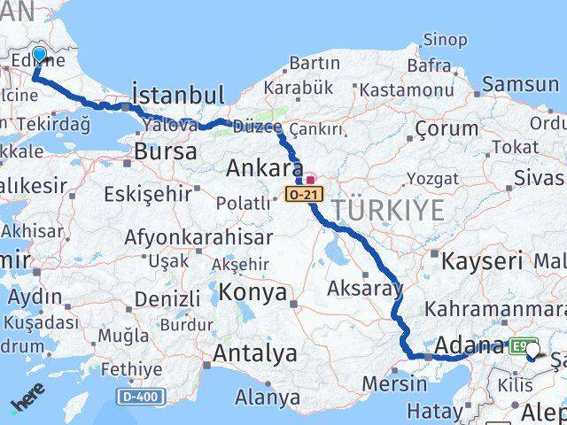 Kırklareli Oğuzeli Gaziantep Arası Kaç Km - Yol Haritası