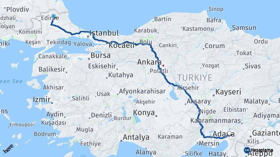 Kırklareli Osmaniye Arası Kaç Km - Yol Haritası