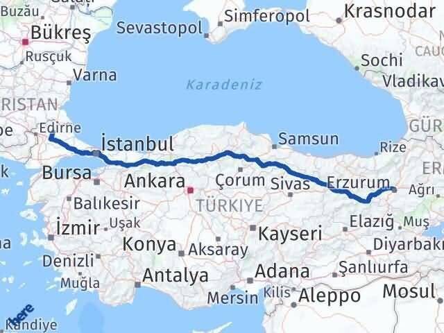Kırklareli Palandöken Erzurum Arası Kaç Km - Yol Haritası