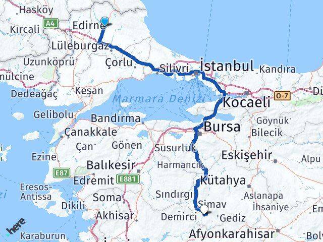 Kırklareli Pazarlar Kütahya Arası Kaç Km - Yol Haritası