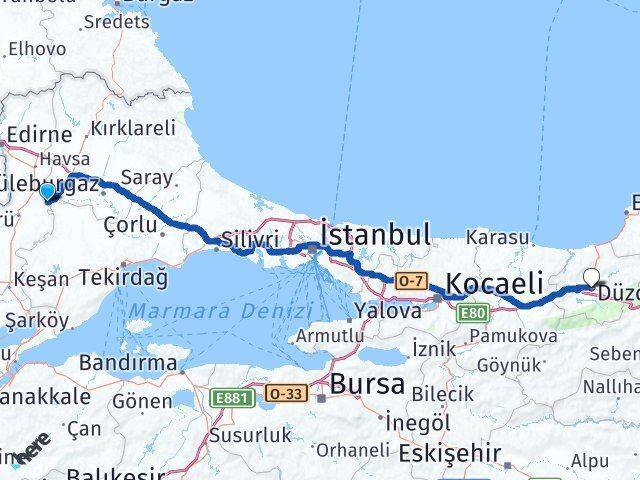 Pehlivanköy Düzce Arası Kaç Km - Yol Tarifi