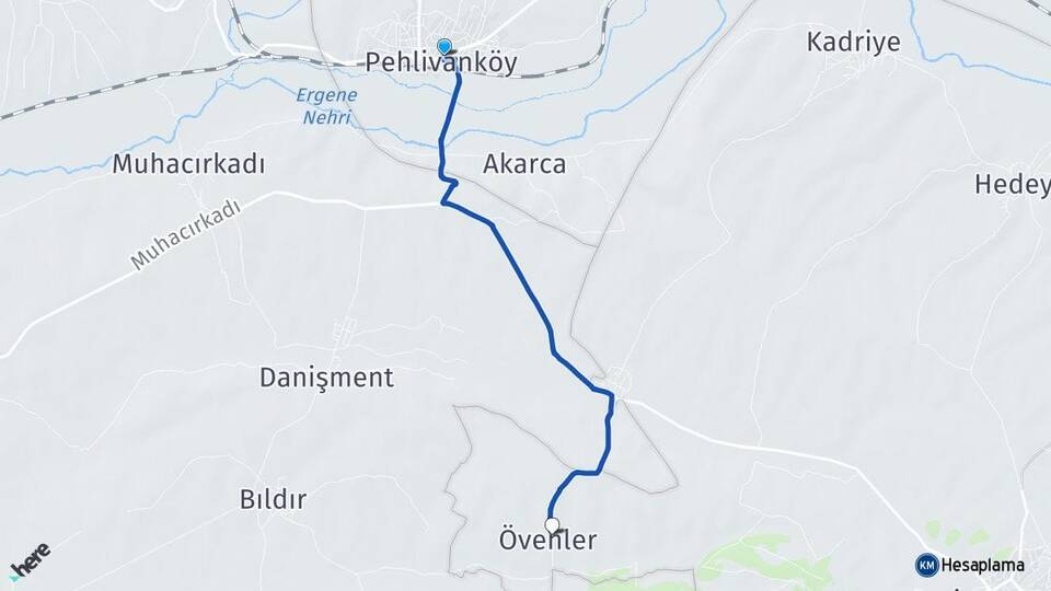 Kırklareli Pehlivanköy Övenler Hayrabolu Tekirdağ Arası Kaç Km - Yol Haritası