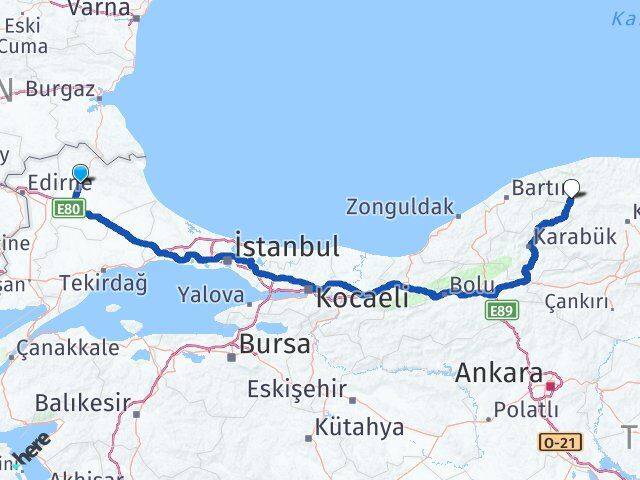 Kırklareli Pınarbaşı Kastamonu Arası Kaç Km - Yol Haritası