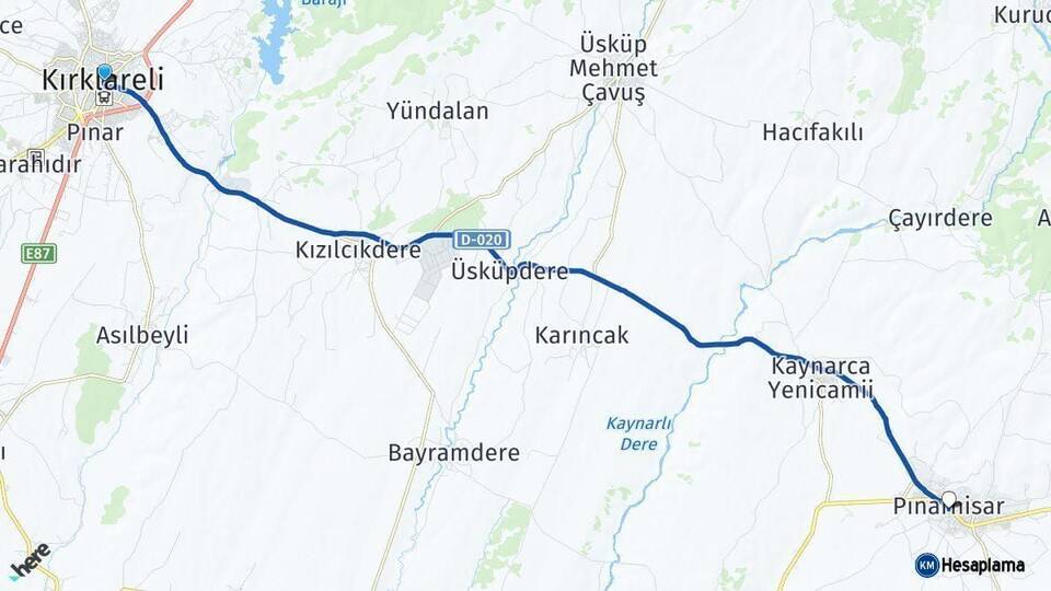 Kırklareli Pınarhisar Arası Kaç Km - Yol Haritası