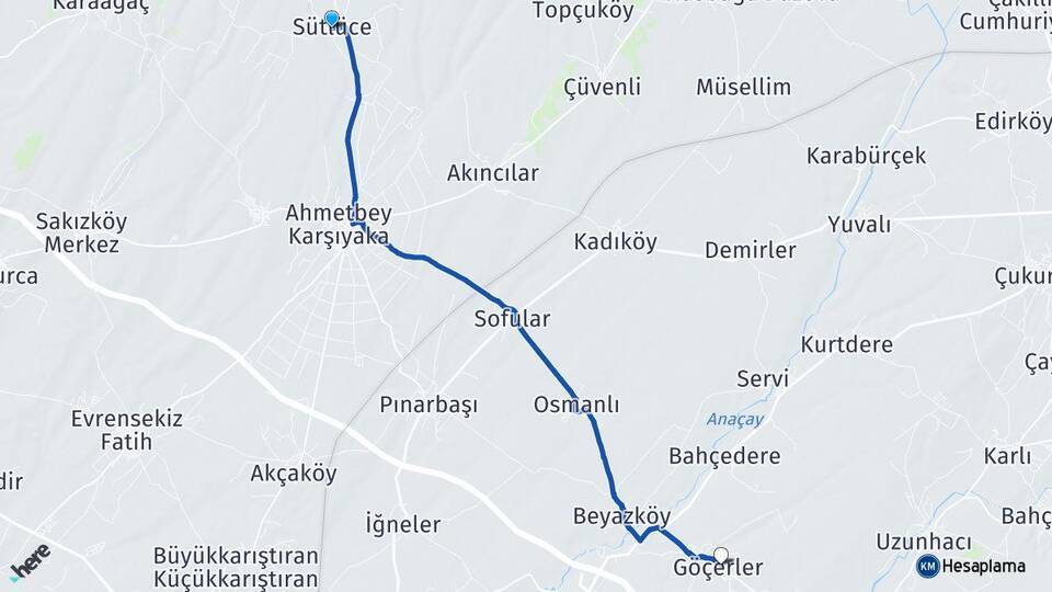 Sütlüce Göçerler Arası Kaç Km - Yol Tarifi