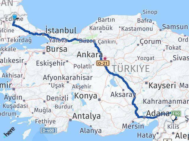 Kırklareli Polateli Kilis Arası Kaç Km - Yol Haritası