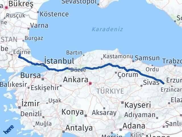 Kırklareli Refahiye Erzincan Arası Kaç Km - Yol Haritası