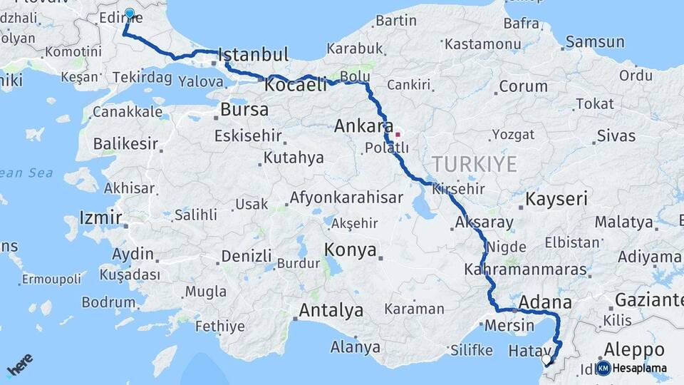 Kırklareli Samandağ Hatay Arası Kaç Km - Yol Haritası